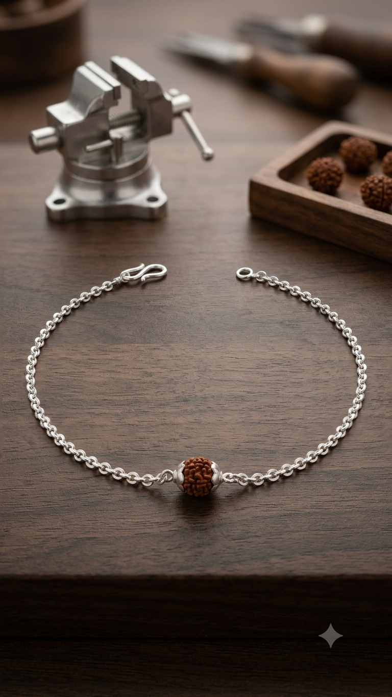 Silver Single-Bead Rudraksha Chain Bracelet / Rakhi