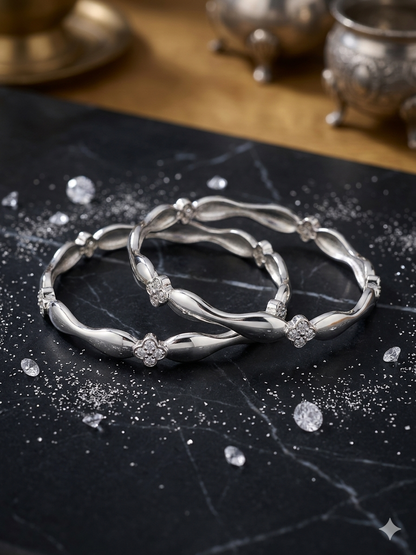 Aavika Zevar Sterling Silver Rhodium-Plated Textured Bangle for Women