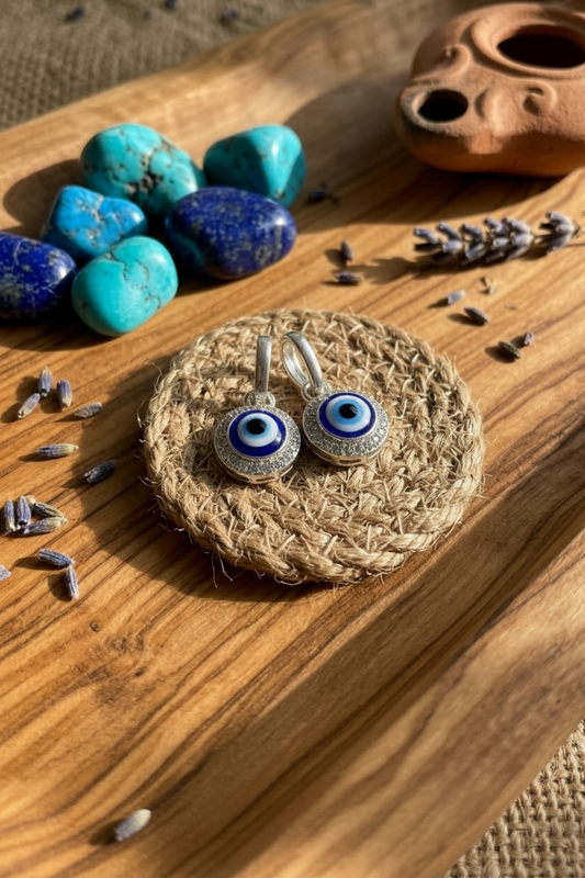 Sliver Unisex Evil Eye Pendant ( 2 piece )