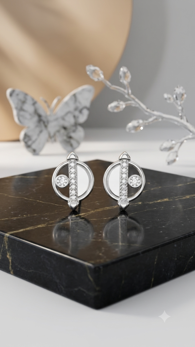 Mother-of-Pearl & Diamond Clover Stud Earrings
