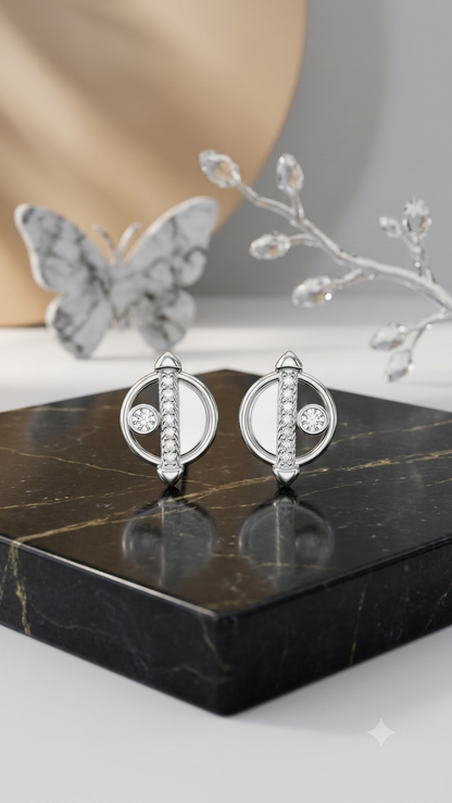 Mother-of-Pearl & Diamond Clover Stud Earrings