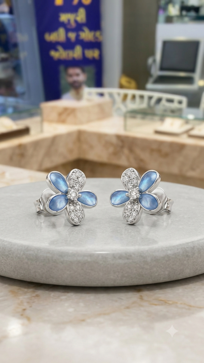 Mother-of-Pearl & Diamond Clover Stud Earrings