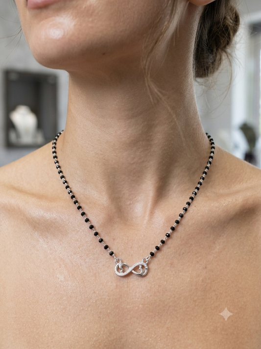 LunaDrop Contemporary Silver Mangalsutra with infinity pendant
