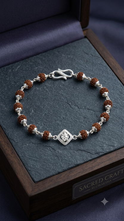 Silver ganeshji Rudraksha Bracelet / rakhi – Lord ganeshji Blessing bracelet for Men