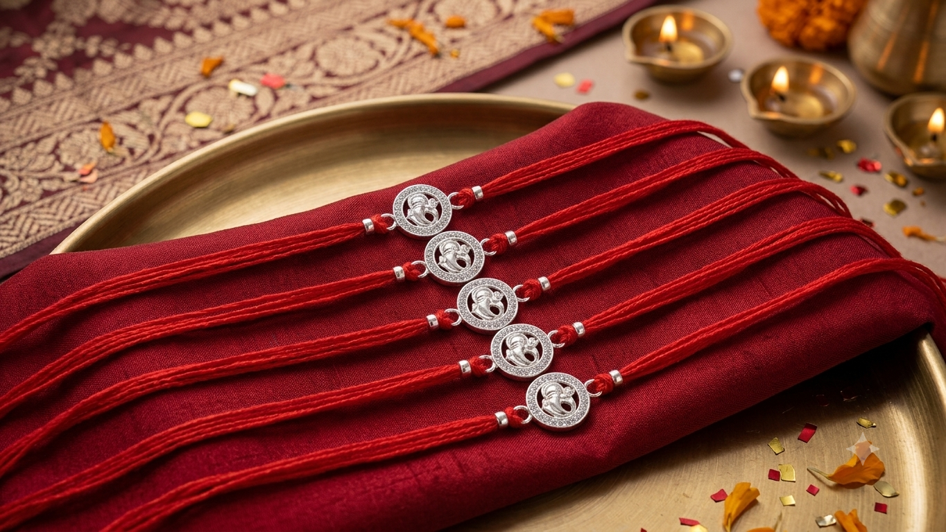 Silver Ganeshji Rakhi ( 5 Piece )