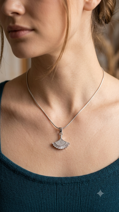 925 Silver leaf Pendant Necklace with Sparkling earring