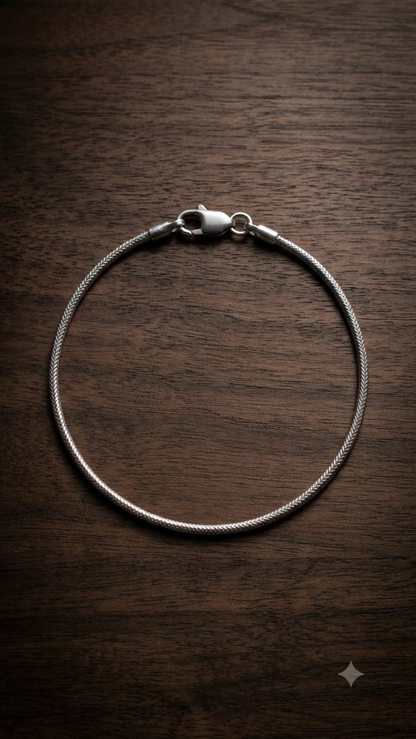 Minimalist Solid Silver Foxtail / Round Snake Chain Bracelet | Sleek Woven Silver Wrist Chain with Lobster Clasp for Men & Women