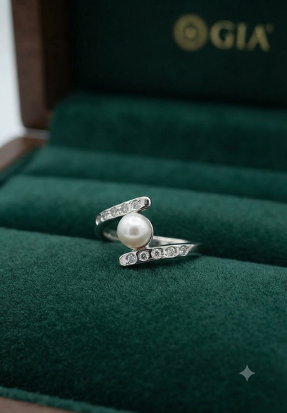 925 Silver Modernist Spiral Pearl Ring