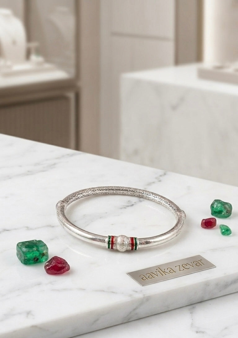 Silver Bangle with Textured Accents (one peice)