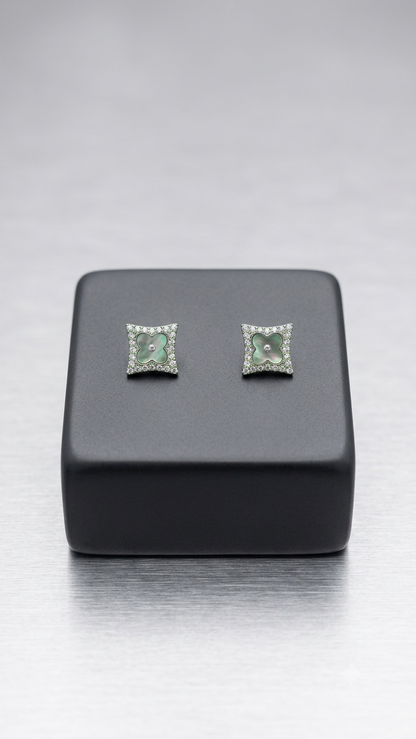 Mother-of-Pearl & Diamond Clover Stud Earrings