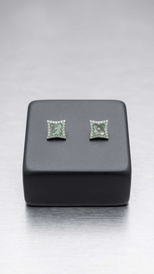 Mother-of-Pearl & Diamond Clover Stud Earrings