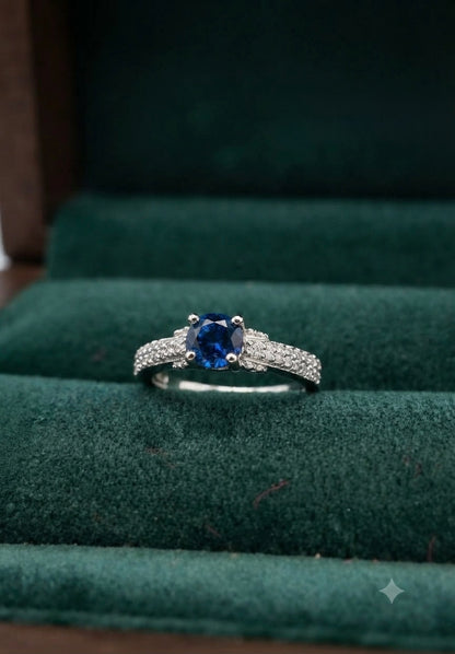 925 Silver Royal Blue Sapphire Solitaire Ring