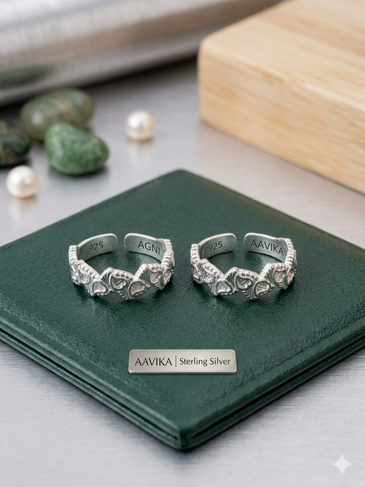 Aavika Sterling Silver Geometric Mosaic Toe Rings – Enamel Pattern (Pair)
