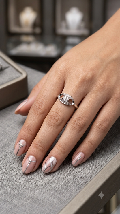 Contemporary Coffee Bean Cutout Ring in 925 Silver