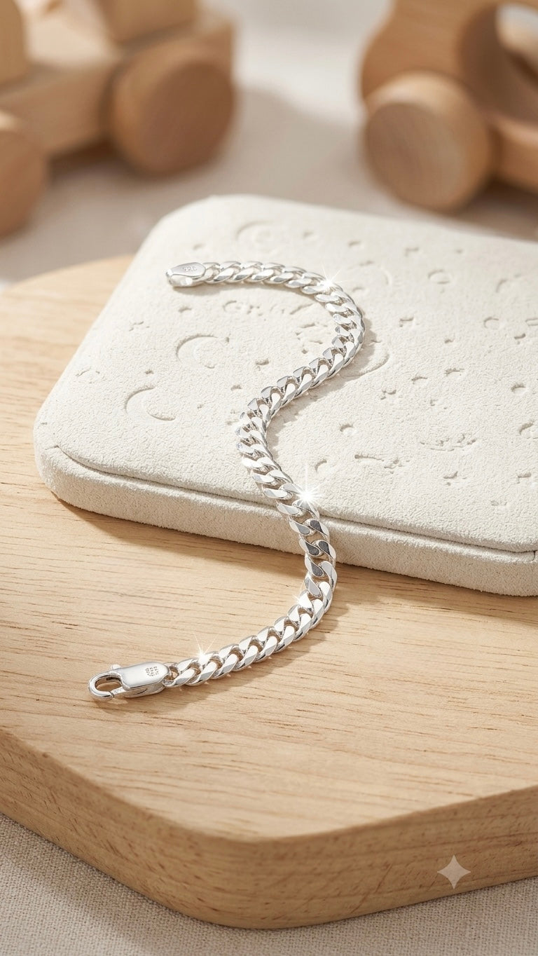 Silver Baby Cuban Curb Link Bracelet – Hypoallergenic Keepsake Jewelry for Infants & Toddlers