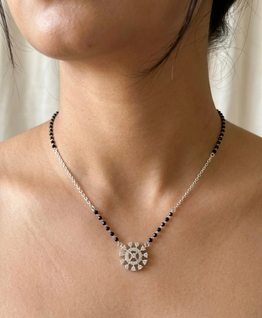 Italian Silver 925 Hallmarked Mangalsutra for Women |CZ Pendant | Black Beads Chain | Daily Wear & Gift for Wife