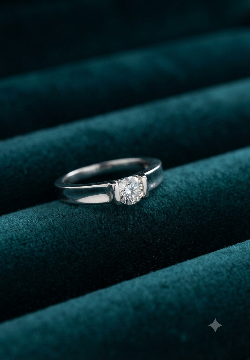925 Silver Aura Tension-Style Solitaire Band Ring