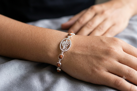Pure Silver Rudraksha Bracelet with kanha letter Charm