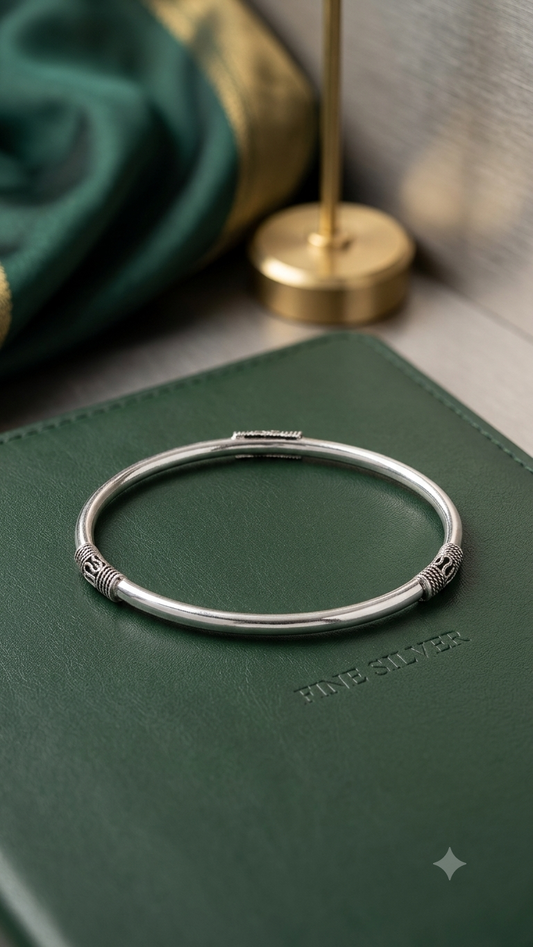 Silver Bangle with Textured Accents (one peice)