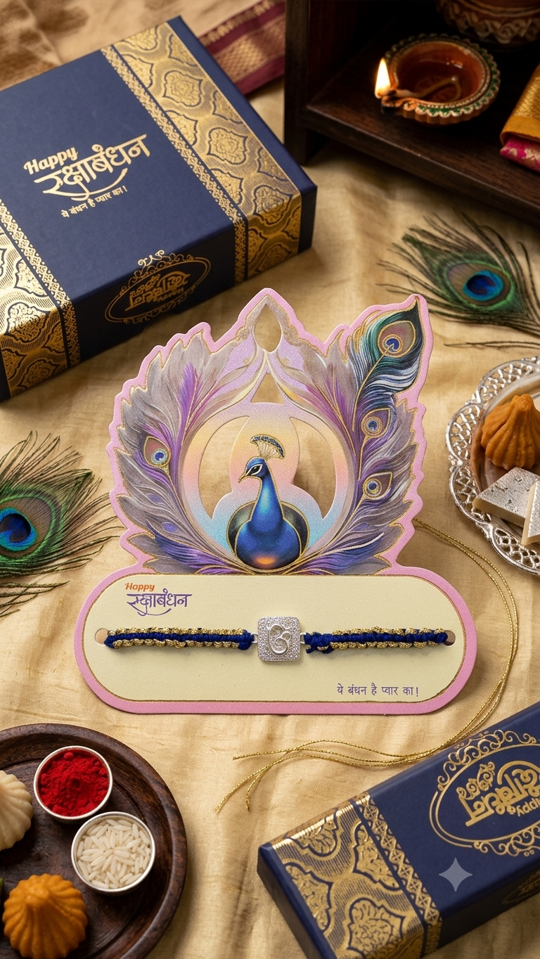 Silver Aum Rakhi with Card