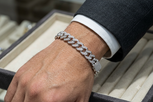 Silver Men's Iced-Out Cuban Link Bracelet – Classic Micro-Pavé CZ Curb Chain Bracelet