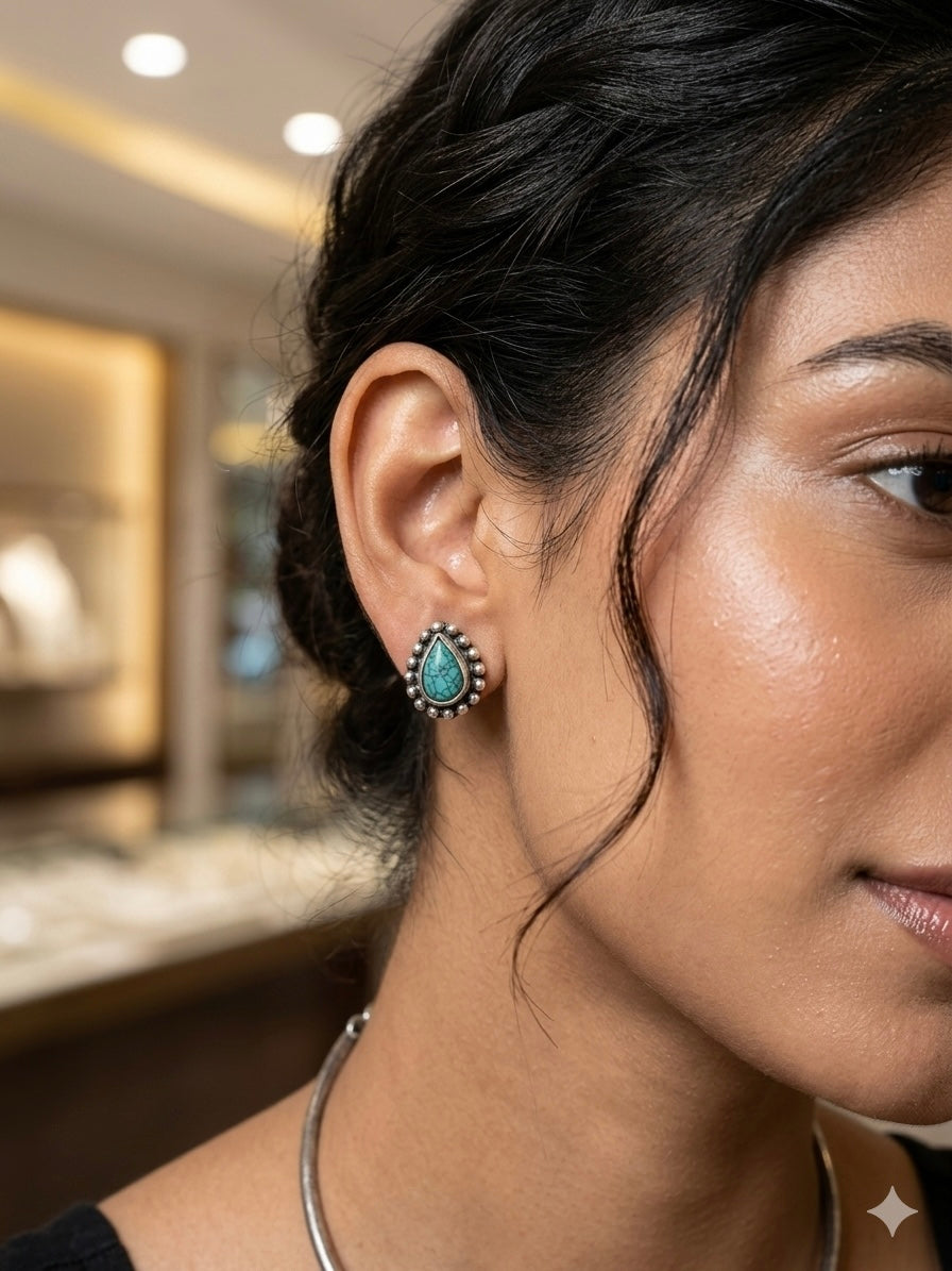 Aavika Zevar Sterling Silver single Stud Earrings for girls