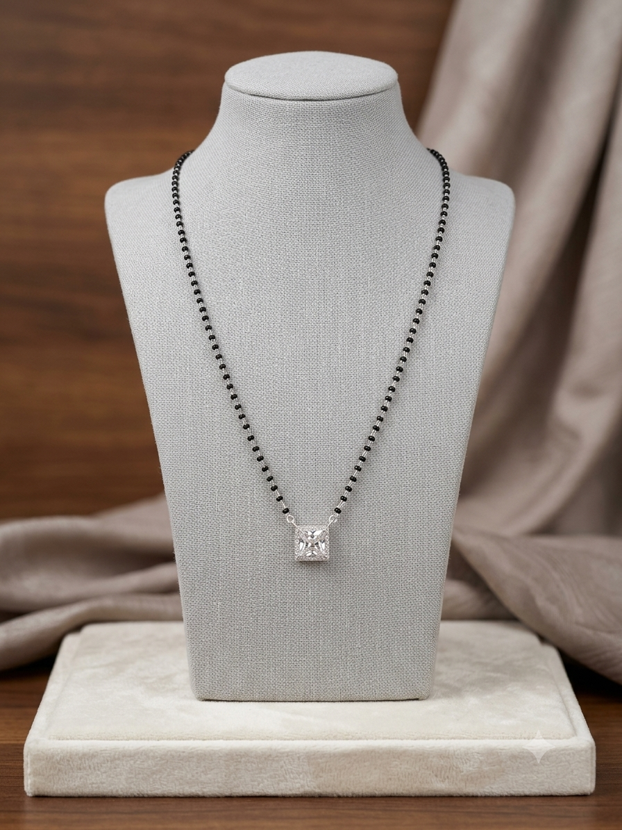 Stylish square Pendant Silver Mangalsutra for Women