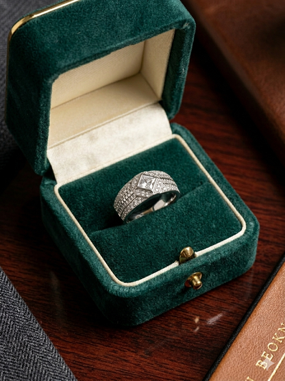 Men’s Kite-Set Princess Cut Diamond Signet Band Ring in 925 Silver