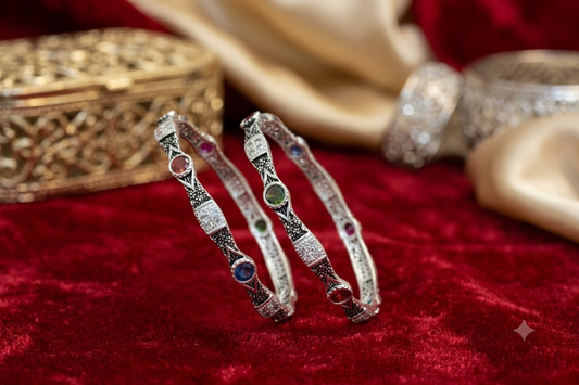 Antique Oxidized Silver Multicolor Stone Bangles for 2 to 4 year age kid (pair)
