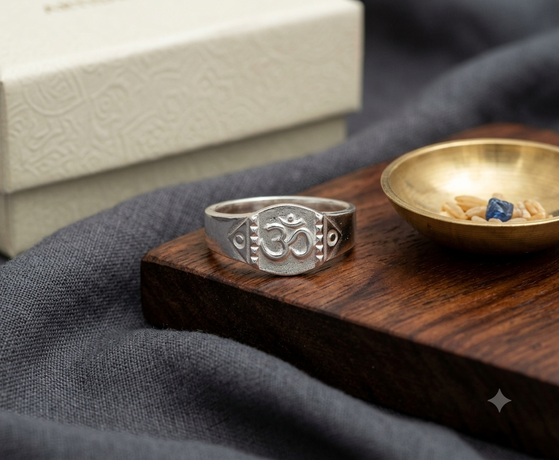 Sacred Om Embossed Silver Signet Ring / Handcrafted Spiritual ॐ Band