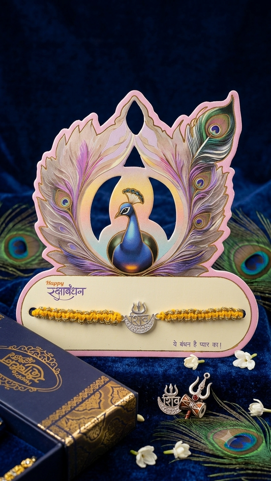 Silver Designer Rakhi Shiv Trishul with Card