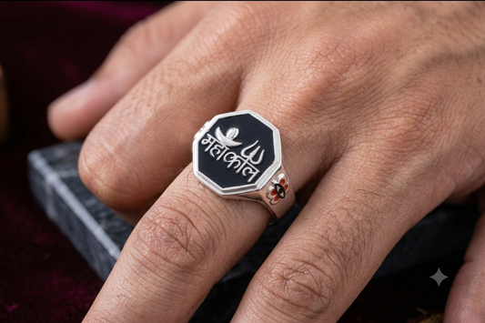Silver Mahakal Letter Ring – Spiritual Statement Ring for Men