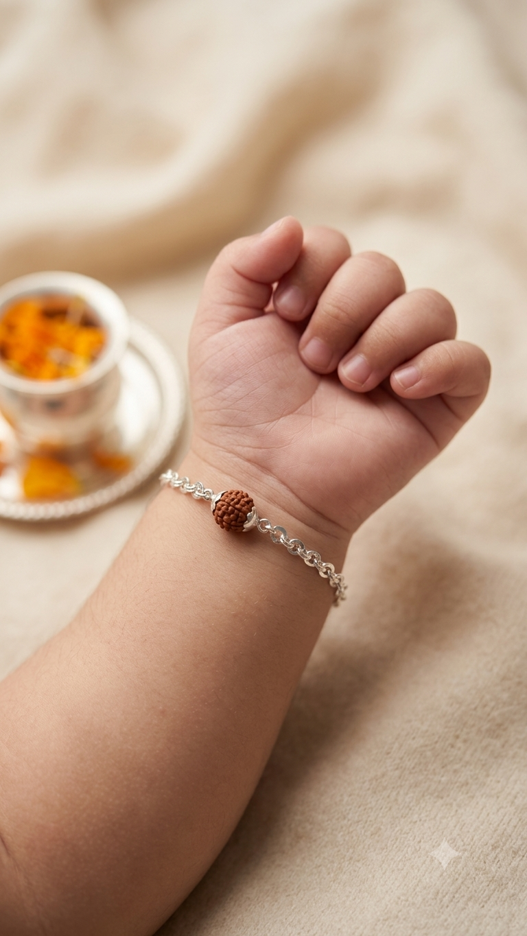 Silver Single-Bead Rudraksha Chain Bracelet / Rakhi