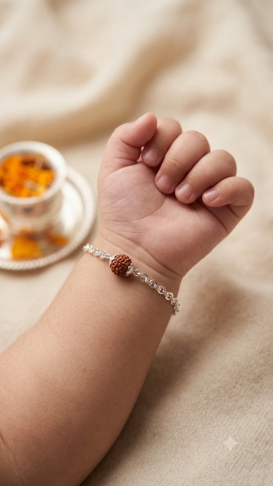 Silver Single-Bead Rudraksha Chain Bracelet / Rakhi