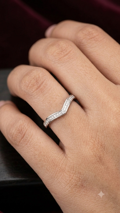 Classic Diamond Chevron Wishbone Ring in Sterling Silver