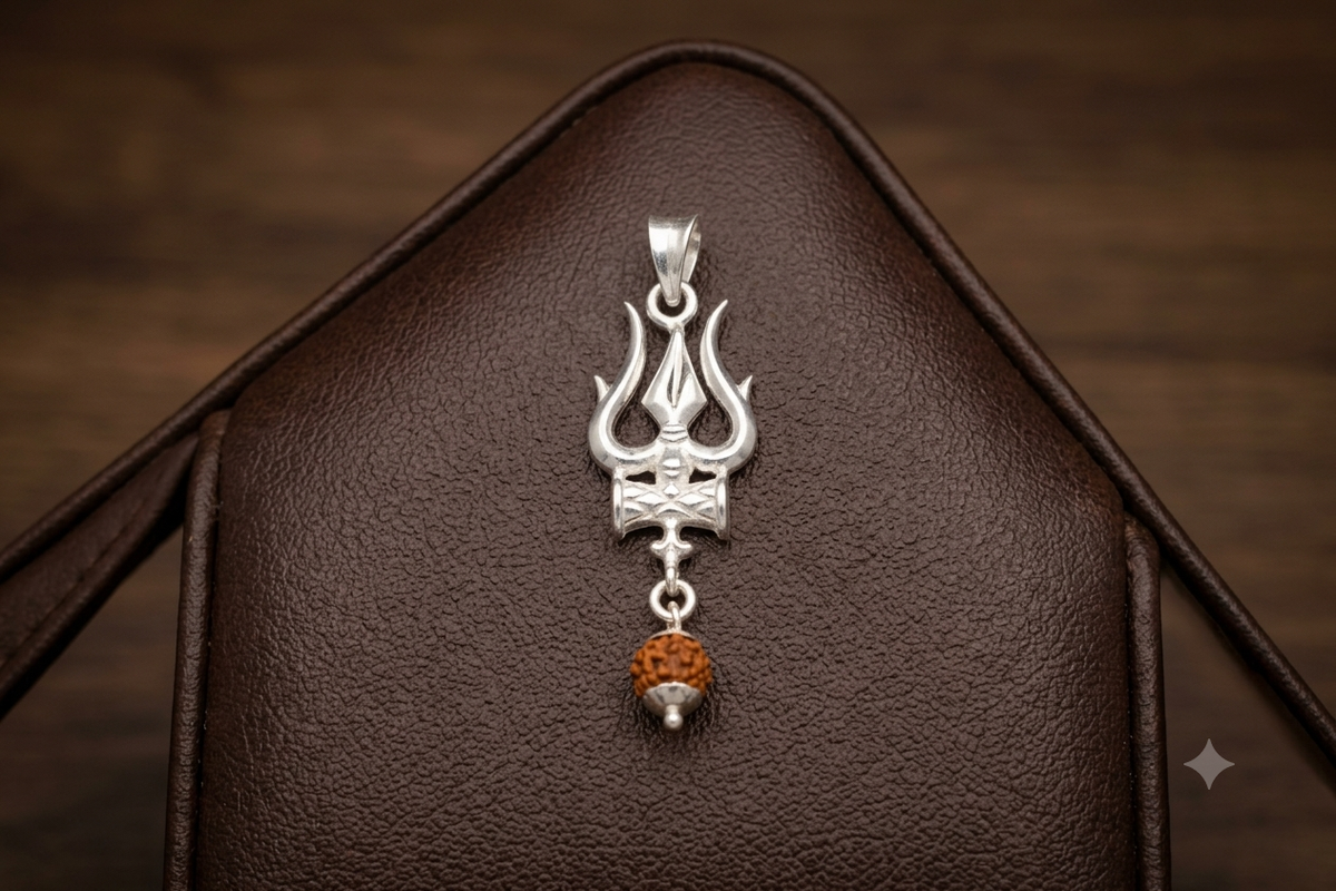 Silver Trishul Pendant with Rudraksha charm | Spiritual Mahadev Jewelry