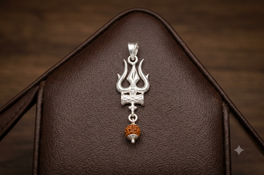 Silver Trishul Pendant with Rudraksha charm | Spiritual Mahadev Jewelry