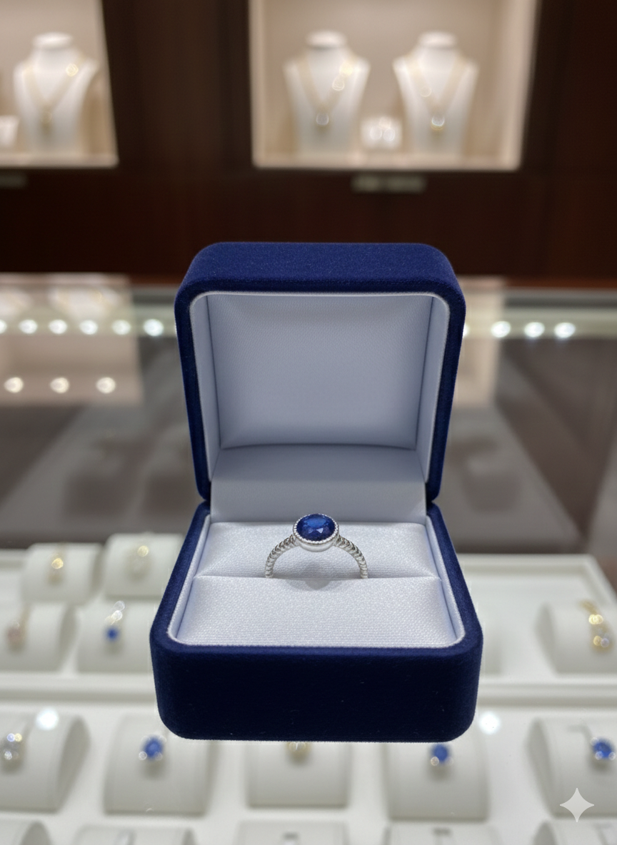 Midnight Sapphire Oval Ring with Diamond Accents in italian silver