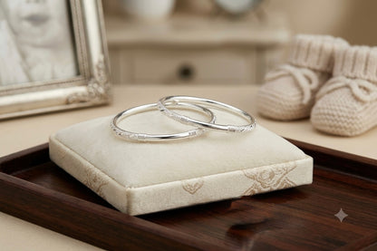 Born Baby Silver Kada / Textured Dual-Tone Pattern Kids Bangle Pair (Size 1.5)