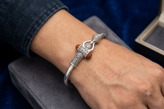 Pure Silver Ganesha Rudraksha Kada Bracelet for Men & Women