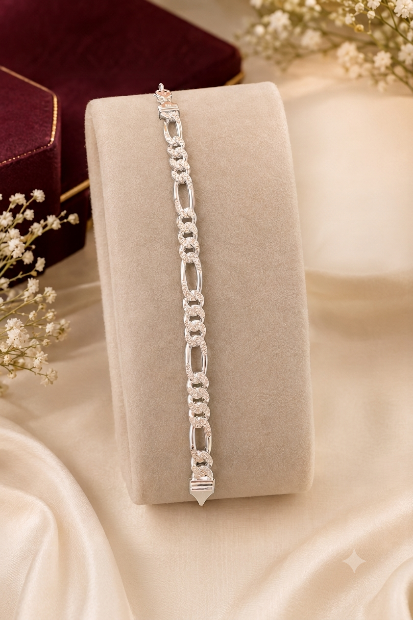 925 Sterling Silver Figaro Link Bracelet for Men (9mm)