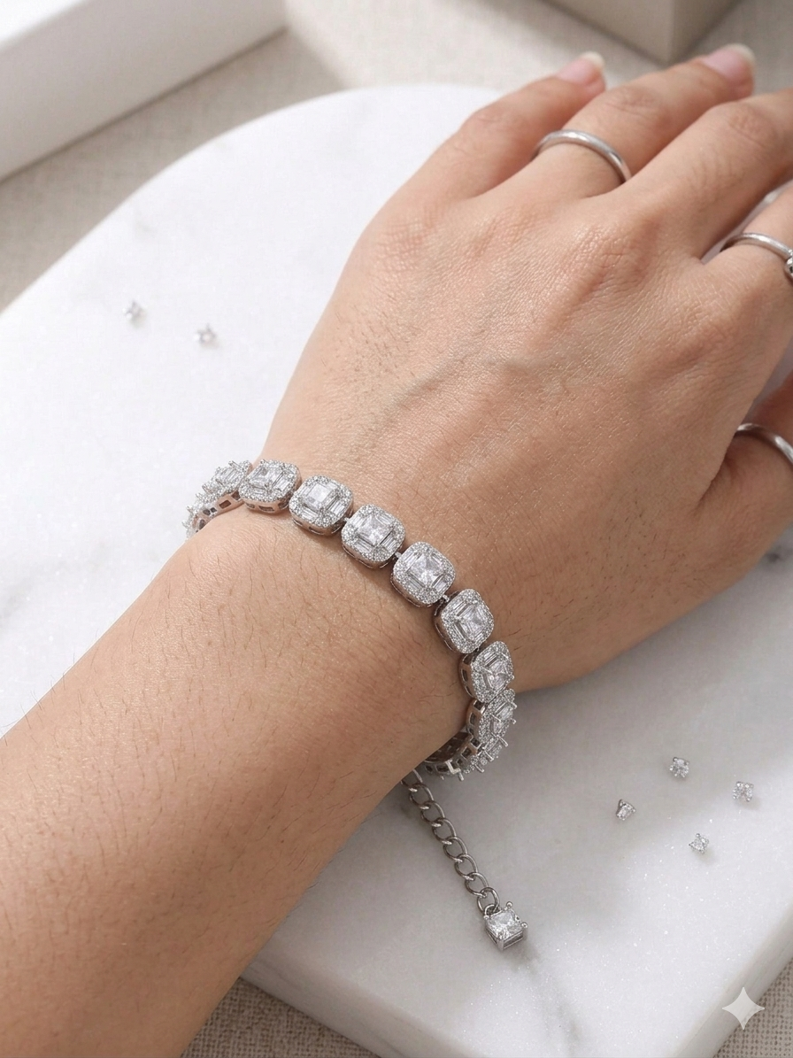 Silver Adjustable Tennis Bracelet for Women