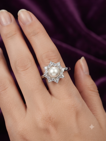 Sterling Silver Freshwater Pearl Sunburst Ring