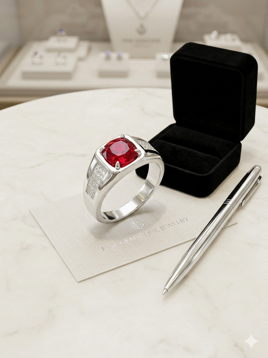 Imperial Ruby Red Gemstone Ring in 925 Sterling Silver – Men’s Luxury Collection
