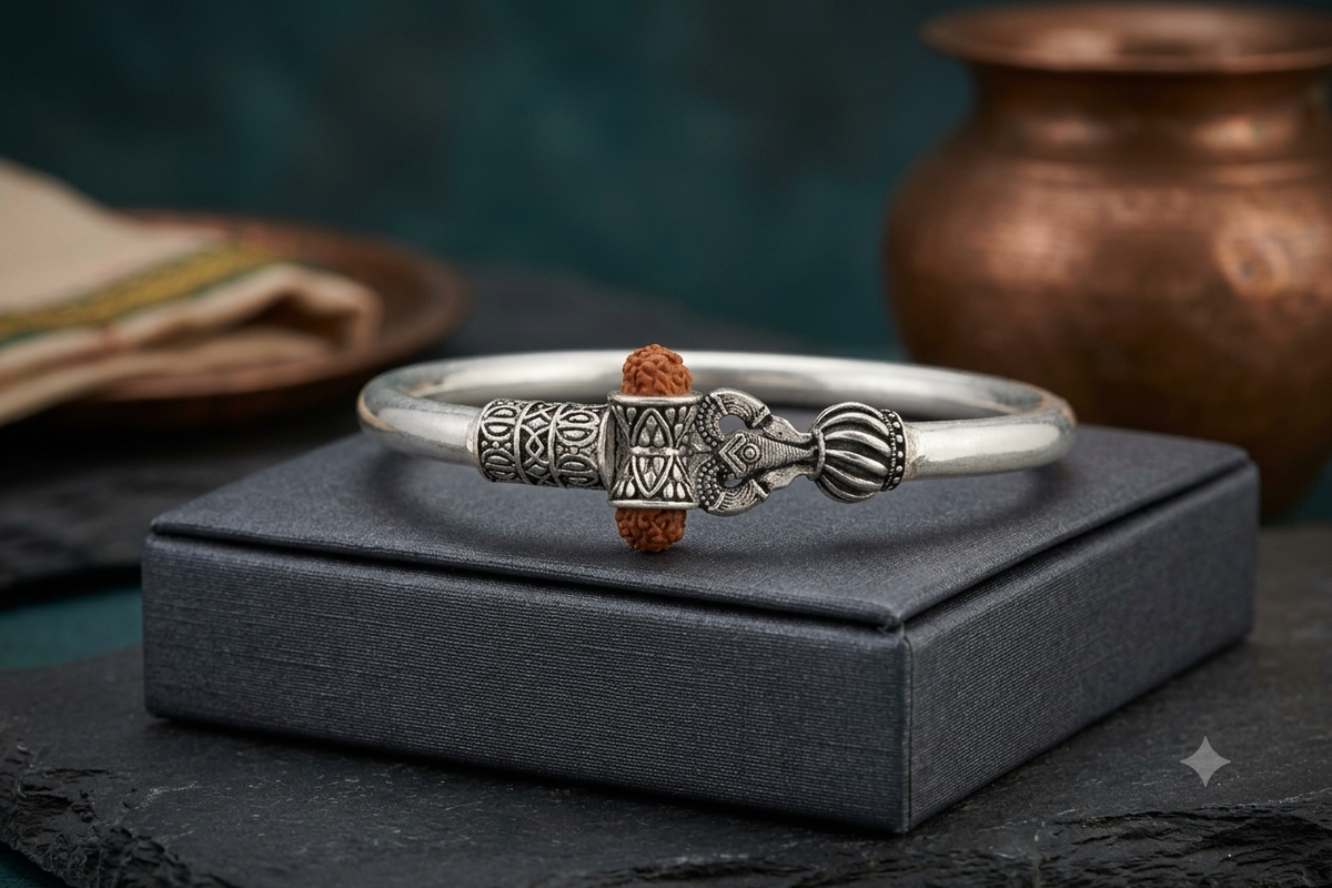 Pure Silver Ganesha Rudraksha Kada Bracelet for Men & Women