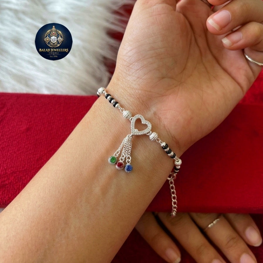 Aavikazevar Minimal Silver Bracelet | Timeless three layer Silver hand mangalsutra for Everyday Elegance