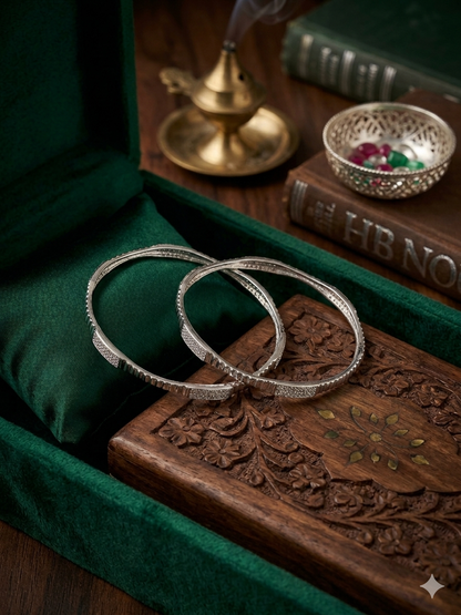 Aavika Zevar Sterling Silver Rhodium-Plated Textured Bangle for Women