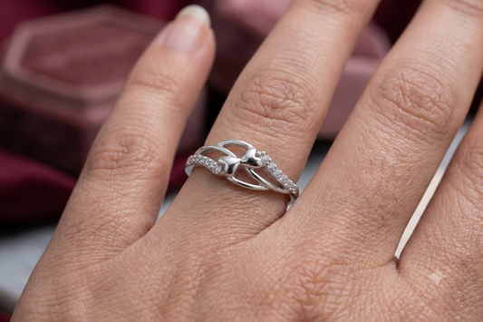 Intertwined Crossover Double-Heart Pavé Ring