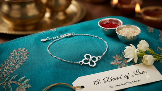 Pure 925 Silver Floral Lumba Rakhi Bracelet for Bhabhi