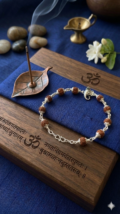 Silver ganeshji Rudraksha Bracelet / rakhi – Lord ganeshji Blessing bracelet for Men